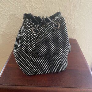 💎 Sparkling Rhinestone Drawstring Mini Bag • Gunmetal Snake Chain •Evening Glam